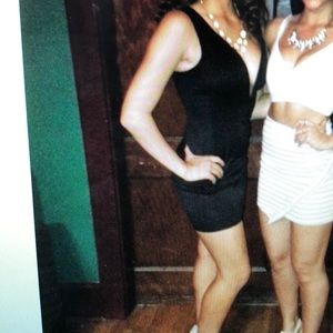 Black plunge body con dress